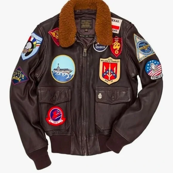Men's Cockpit Aviator Leather Bomber Jacket with Patches L Large - Picture 1 of 16